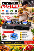 Cuisinière Gaz 3 Brûleurs – Verre Trempé & Allumage Auto