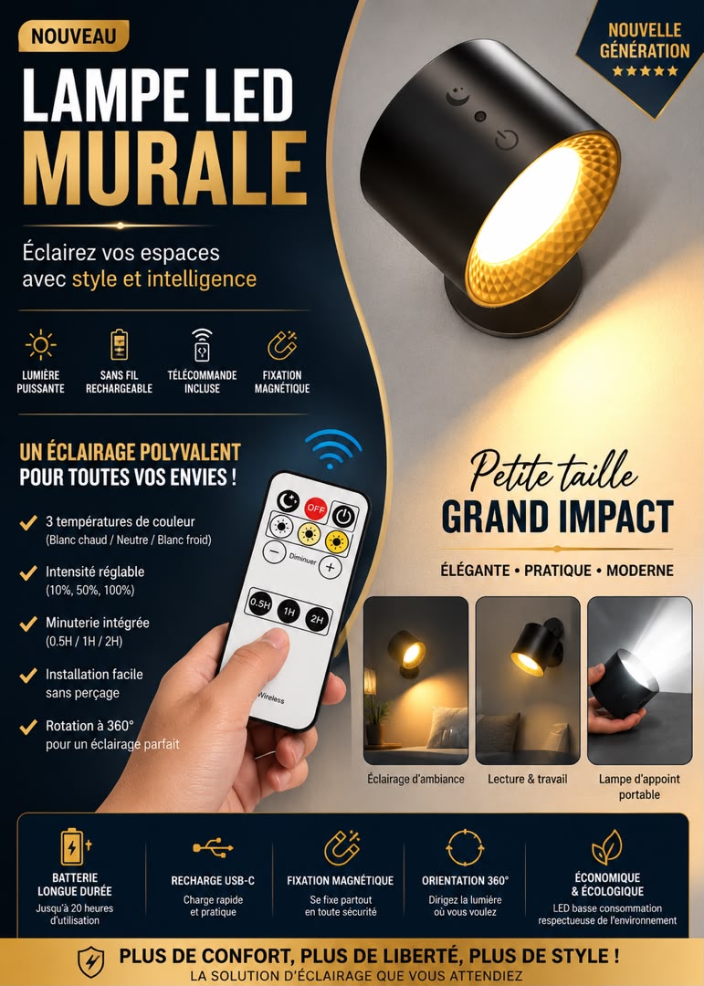 Lampe Murale LED Sans Fil Rechargeable