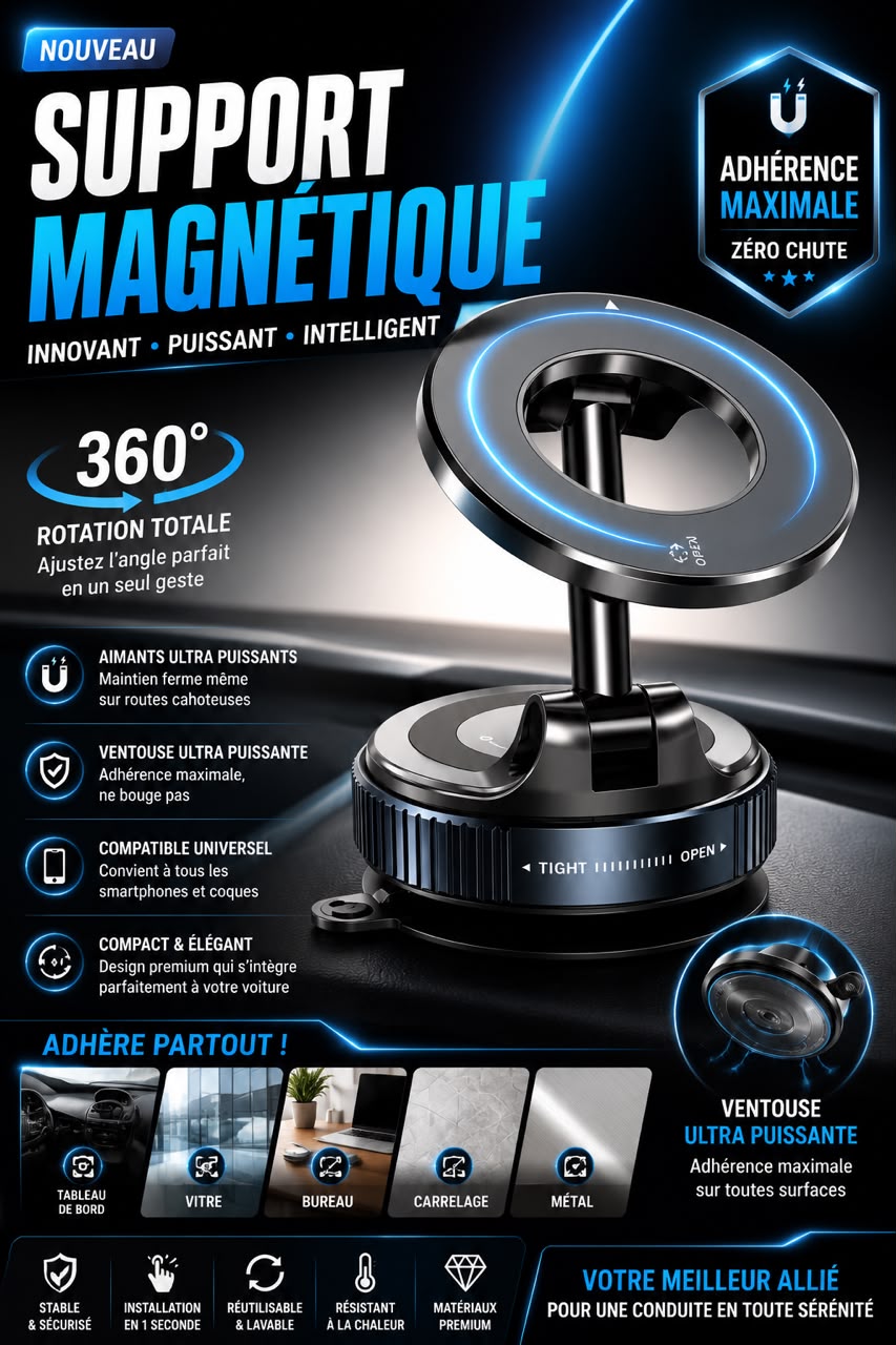 Support Magnétique Téléphone 360° a ventouse